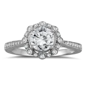 1 1/5 Carat Tw Diamond Halo Engagement Ring In 14K White Gold