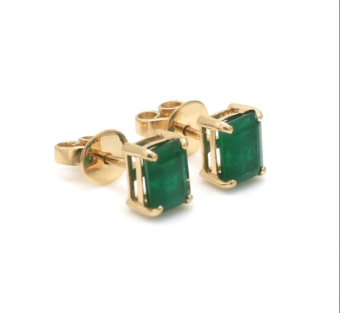 14K & 18K Gold Emerald Stud Earrings, 6 x 4 mm