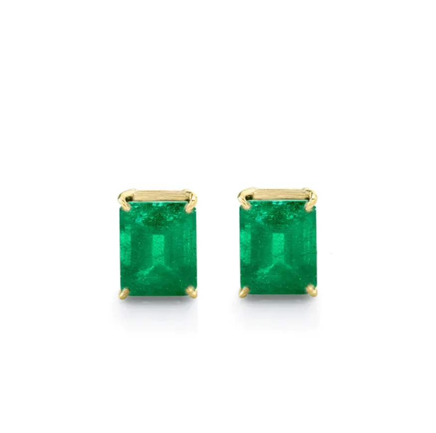 14K & 18K Gold Emerald Stud Earrings, 6 x 4 mm