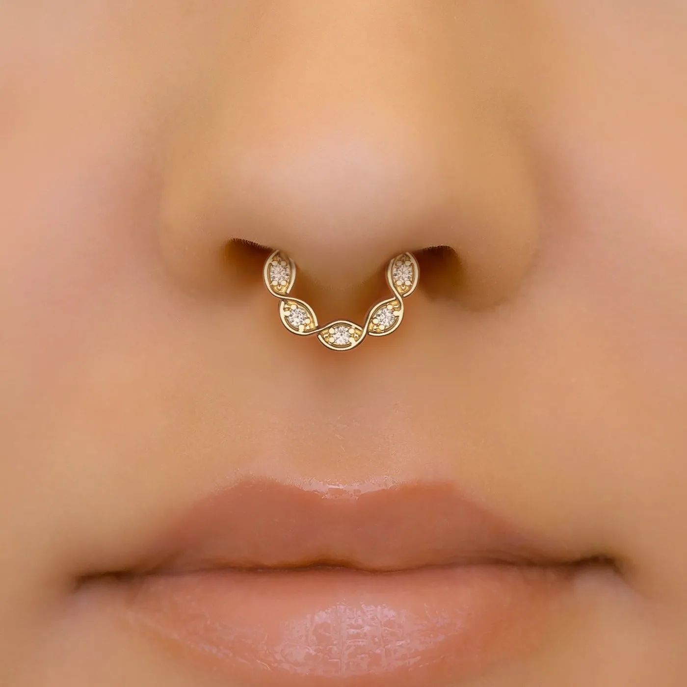 14K Gold Rope Diamond Septum Hoop