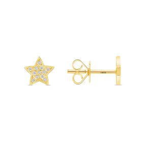 14k Gold Star Pavé Diamond Stud Earrings