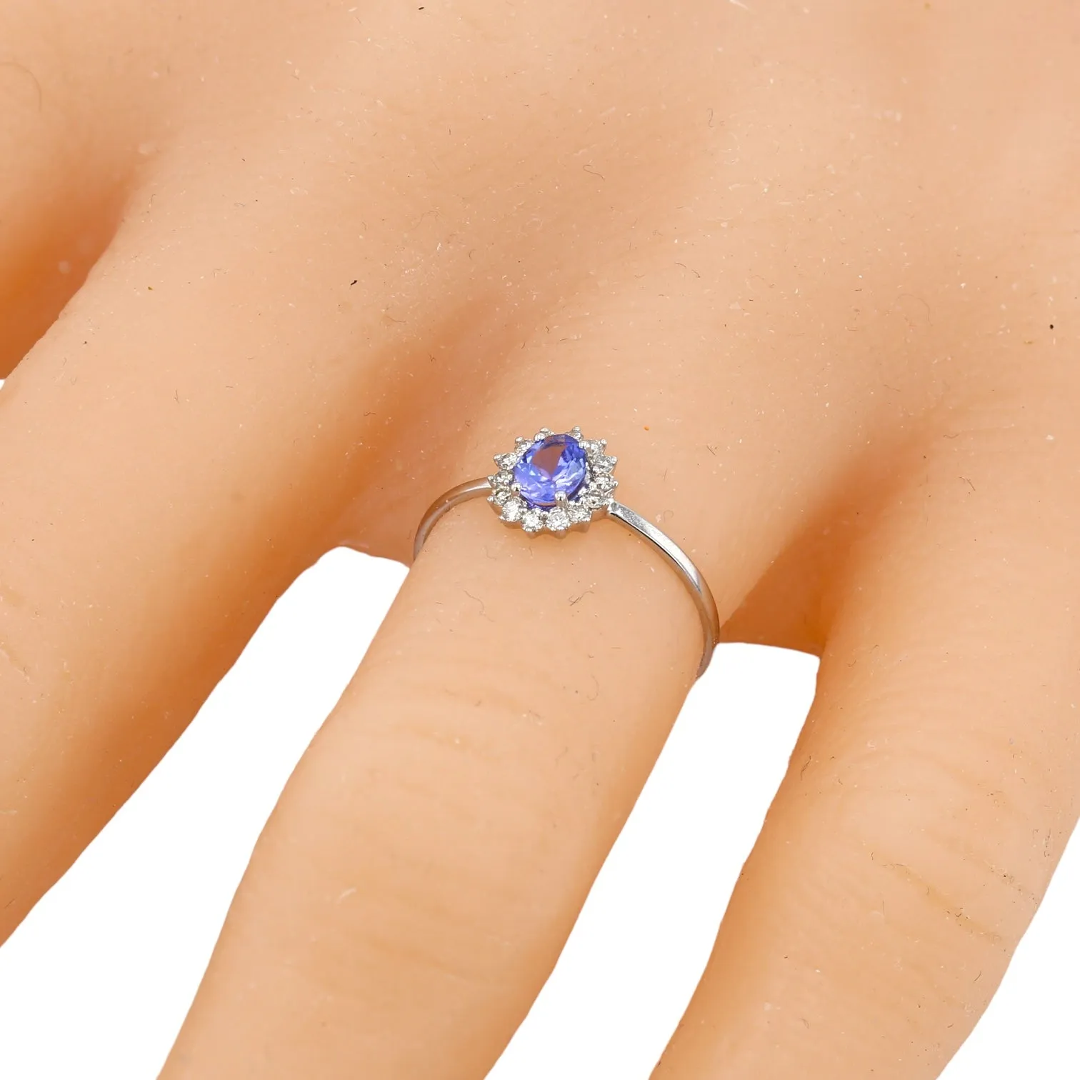 14K white gold oval halo tanzanite and diamonds ring-24440