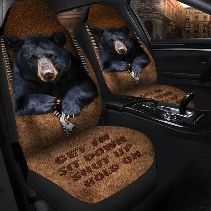 3D All Over Printed Black Bear Car Seat Cover Get In Sit Down