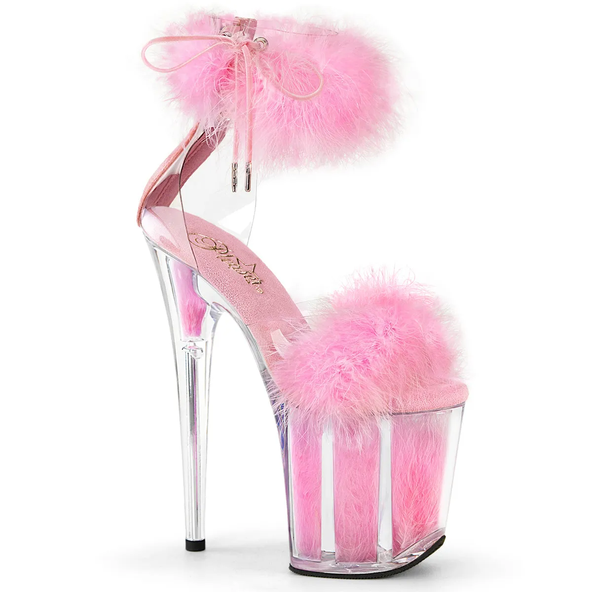 8 Inch Heel FLAMINGO-824F Clear Baby Pink Fur