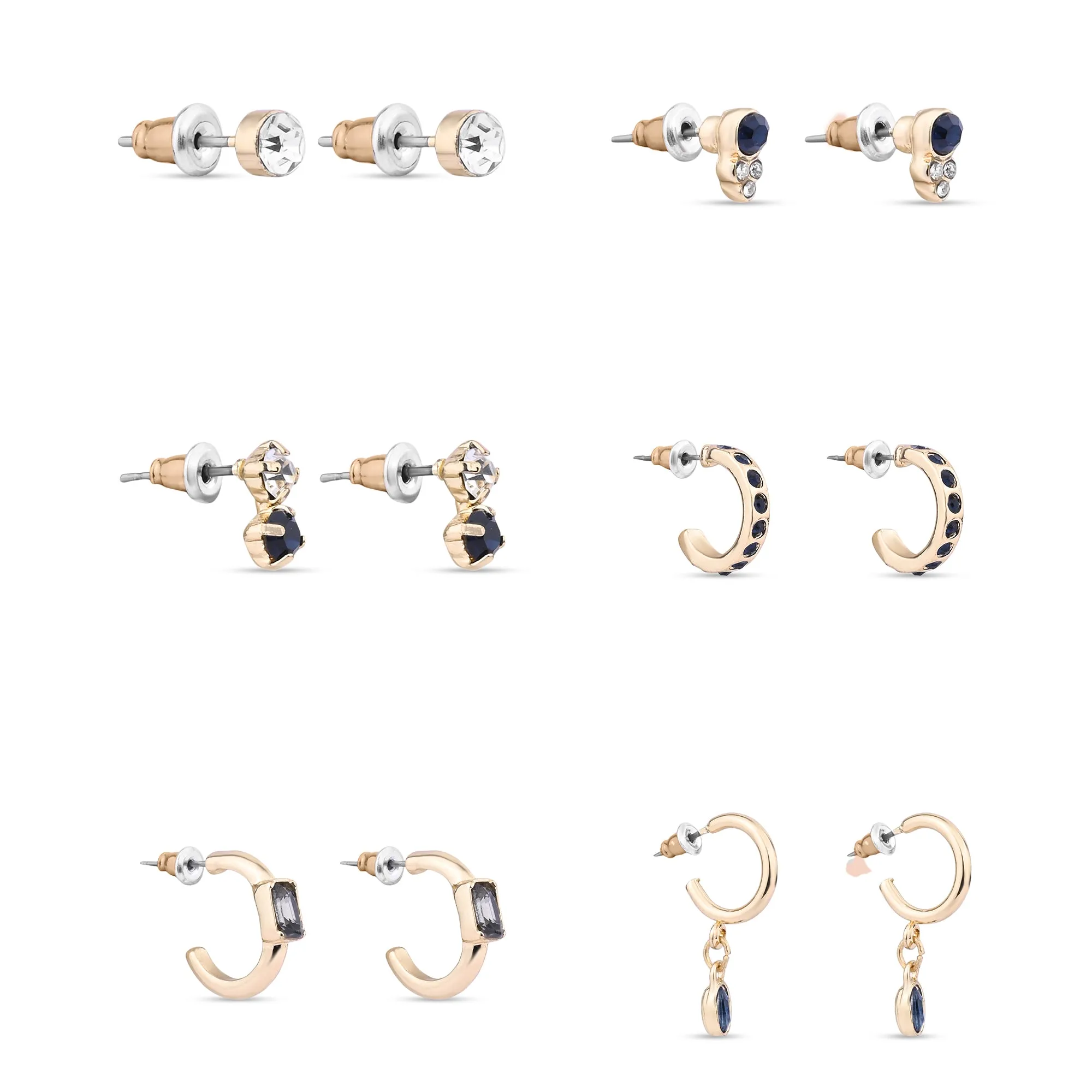 Accessorize London Women's Gem Stud And Hoop Earrings 6 Pack