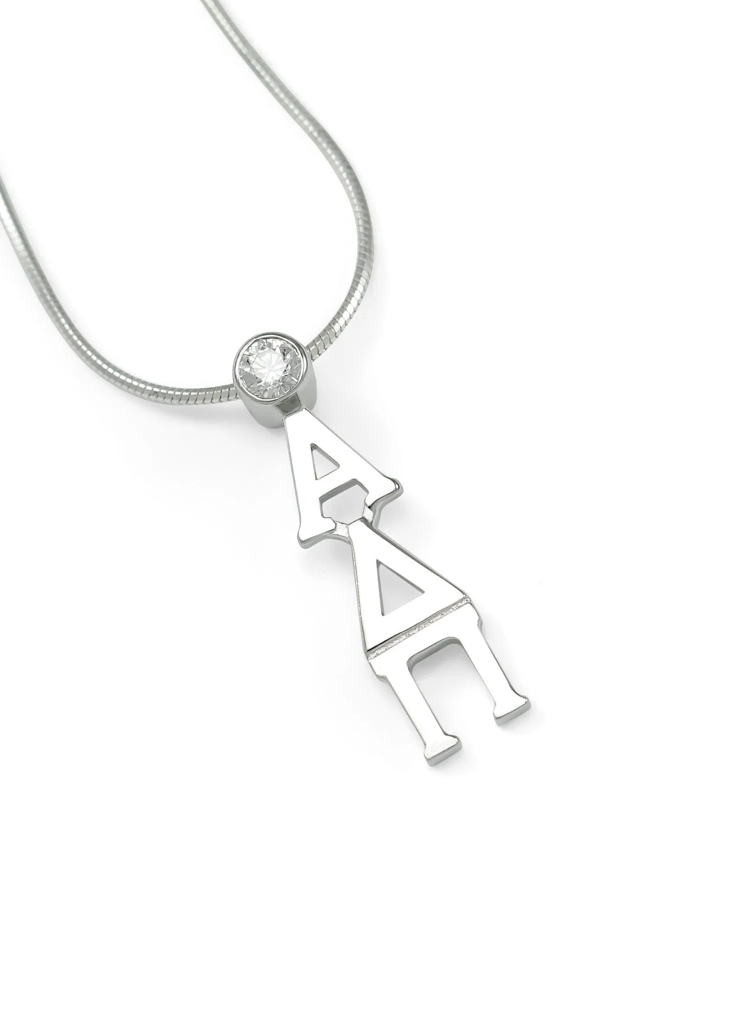 Alpha Delta Pi Sterling Silver Lavaliere with Clear CZ Crystal