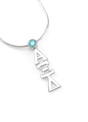 Alpha Xi Delta Sterling Silver Lavaliere Pendant with Light Blue CZ Crystal