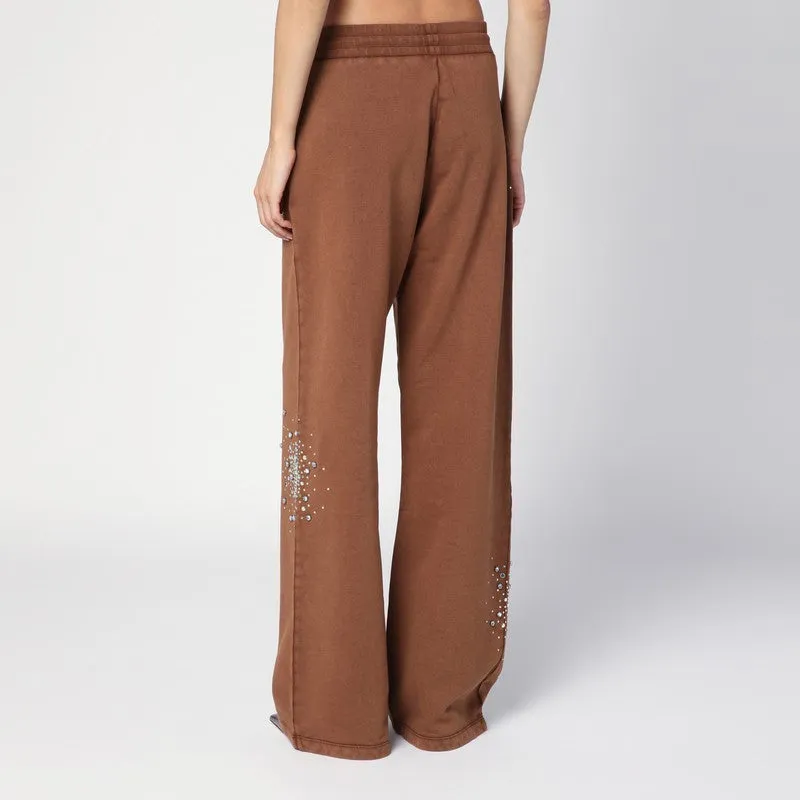 Brown Cotton Trousers With Crystals