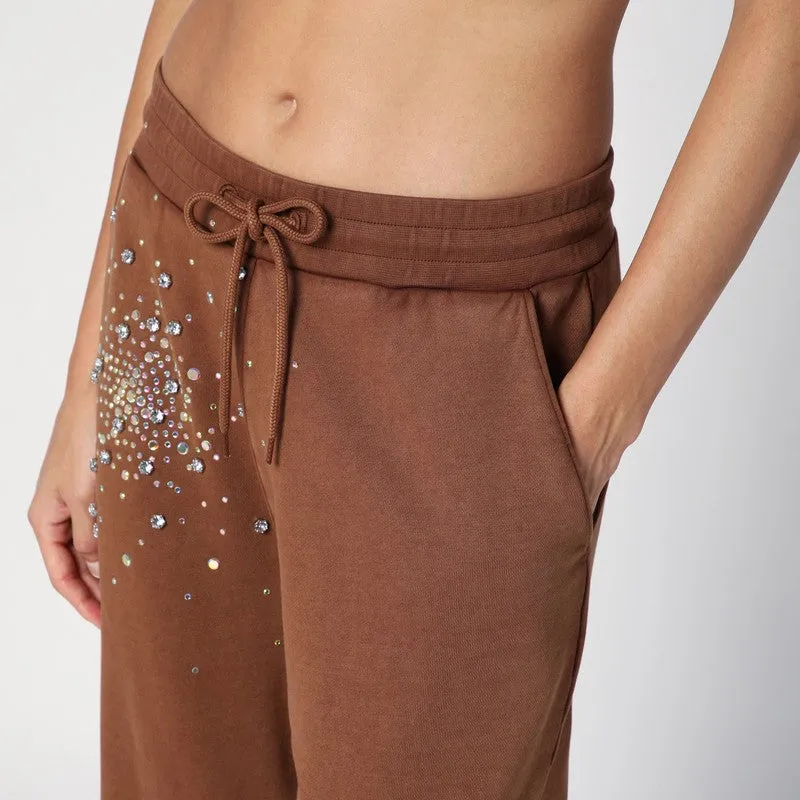 Brown Cotton Trousers With Crystals