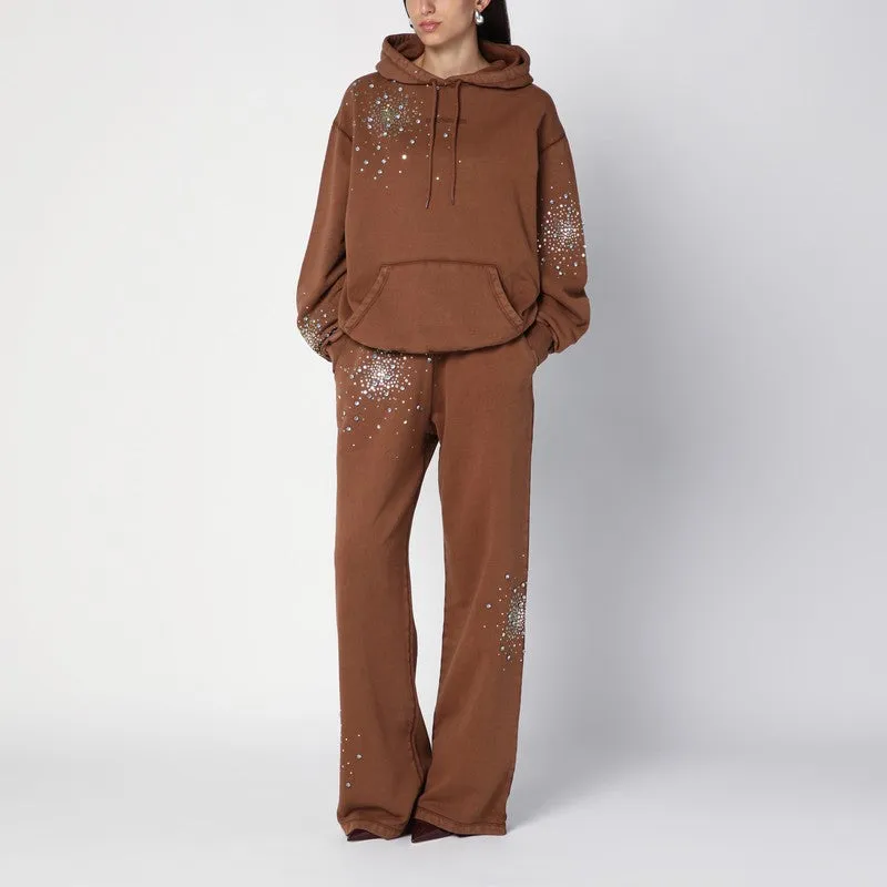 Brown Cotton Trousers With Crystals