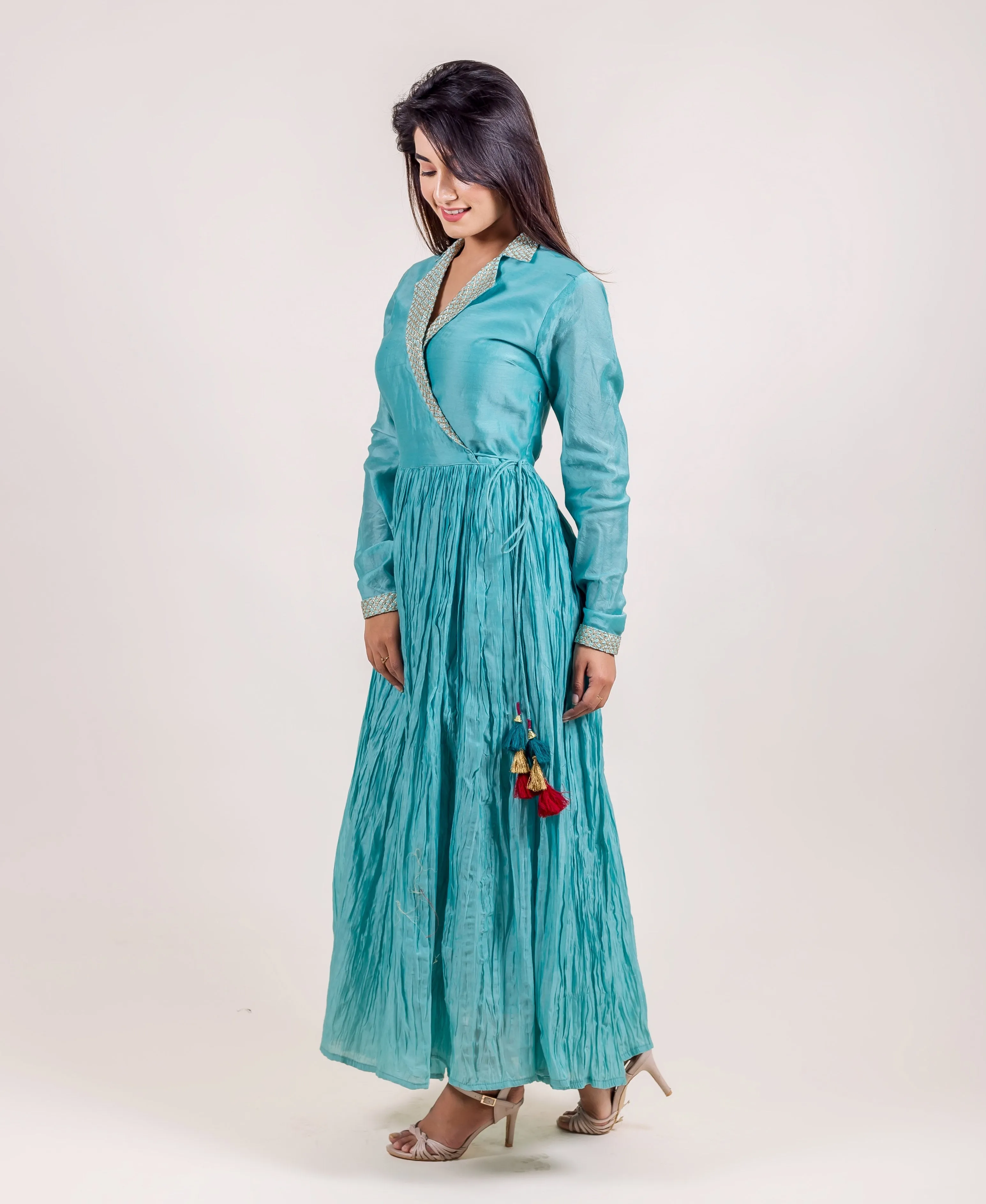 Chanderi Blue Flared Dress