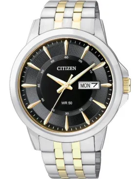 Citizen Quartz Mens Day/Date Watch - Black Dial - Two-Tone Case and Bracelet