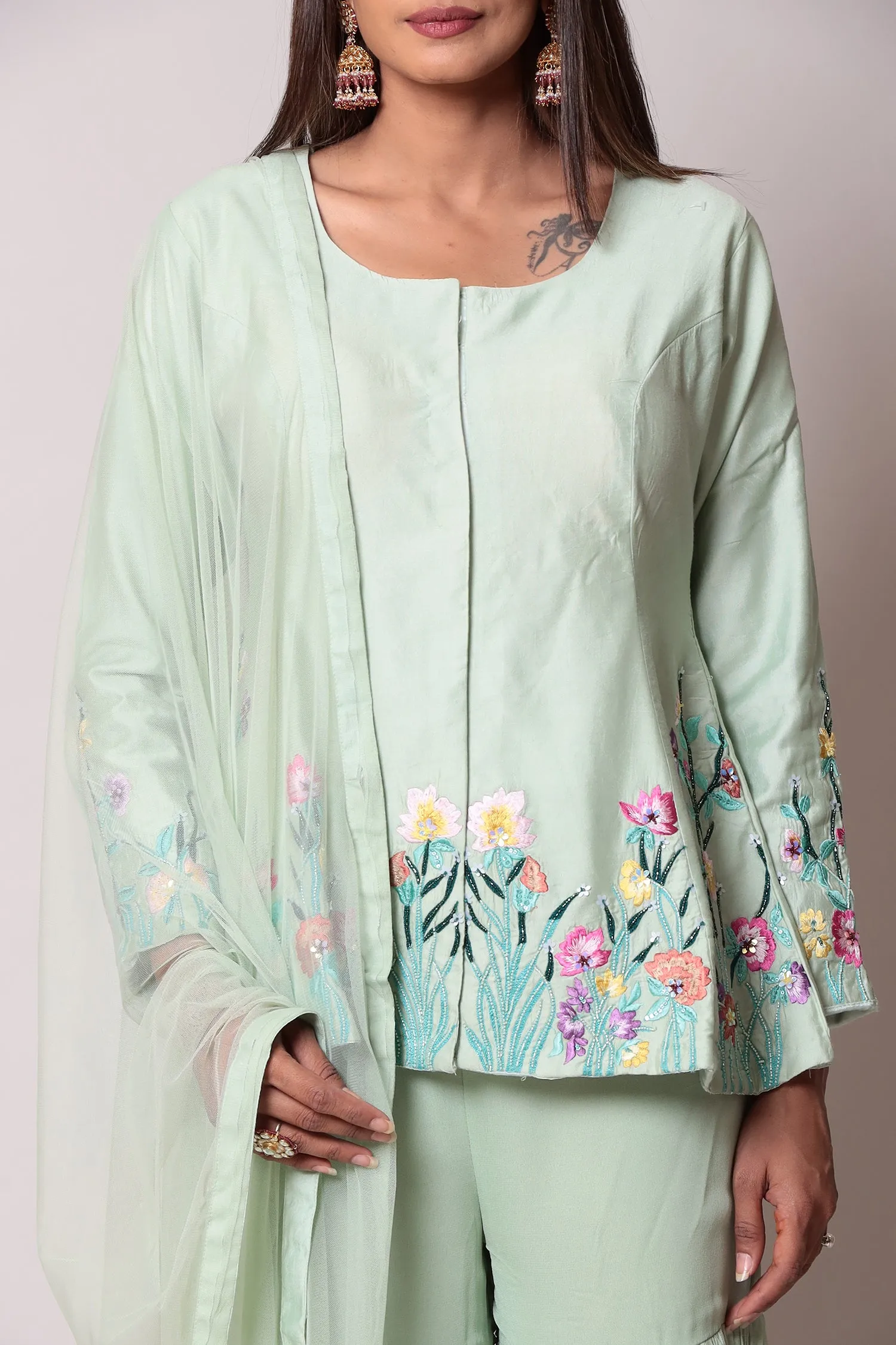 Cotton Silk Indo Western Peplum Kurta with Sharara