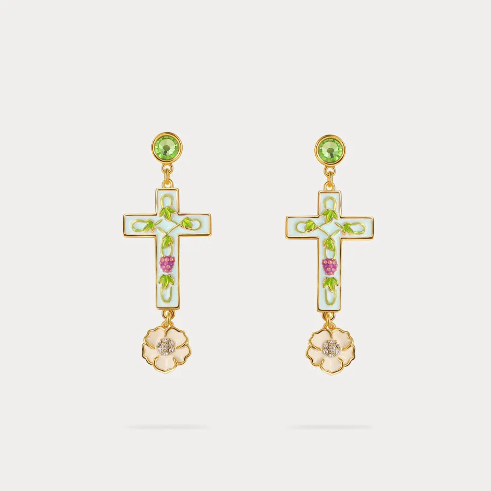 Cross Grape Vine Yard Earrings