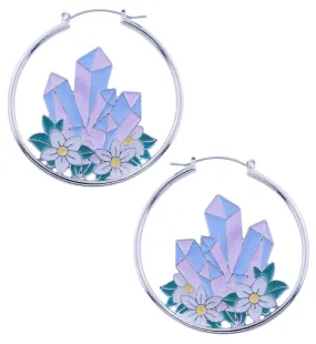 Crystal Daisy Stainless Steel Plug Hoops