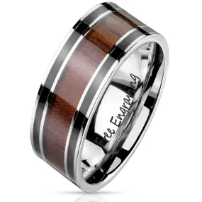 Custom Engraved Men's Wood Wedding Ring - Personalized Promise Ring For Him