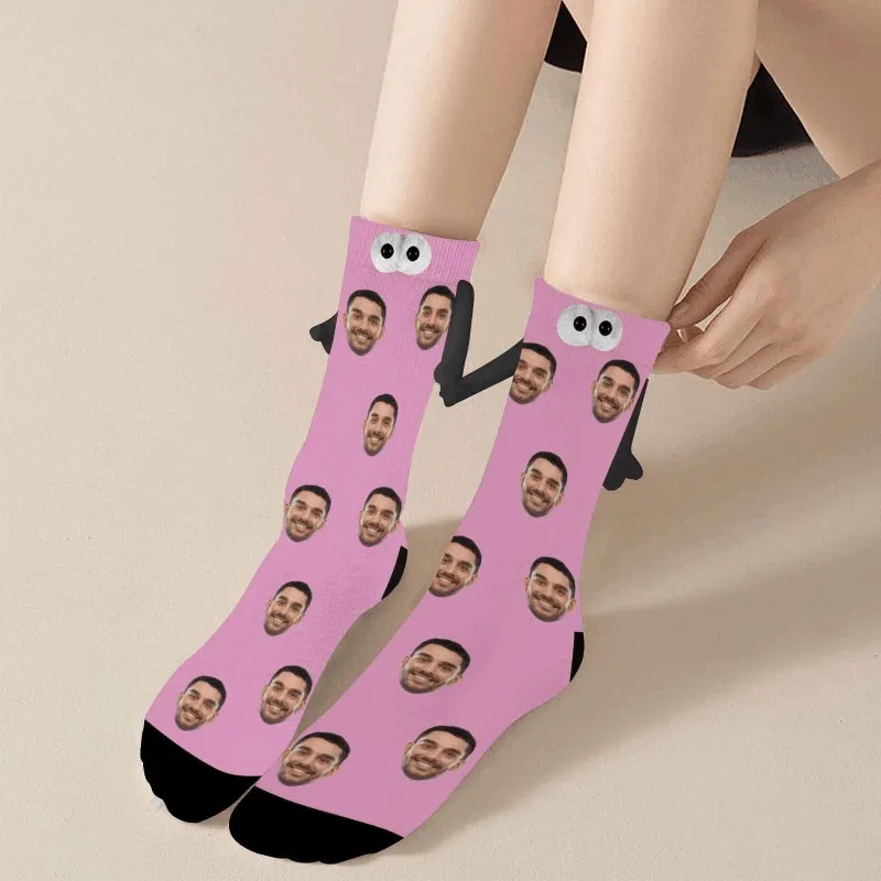 Custom Face Multicolor Magnetic Holding Hands Socks Suction Funny Big Eye Socks