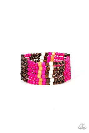 Dive into Maldives Pink & Brown Wood Bracelet - Paparazzi Accessories