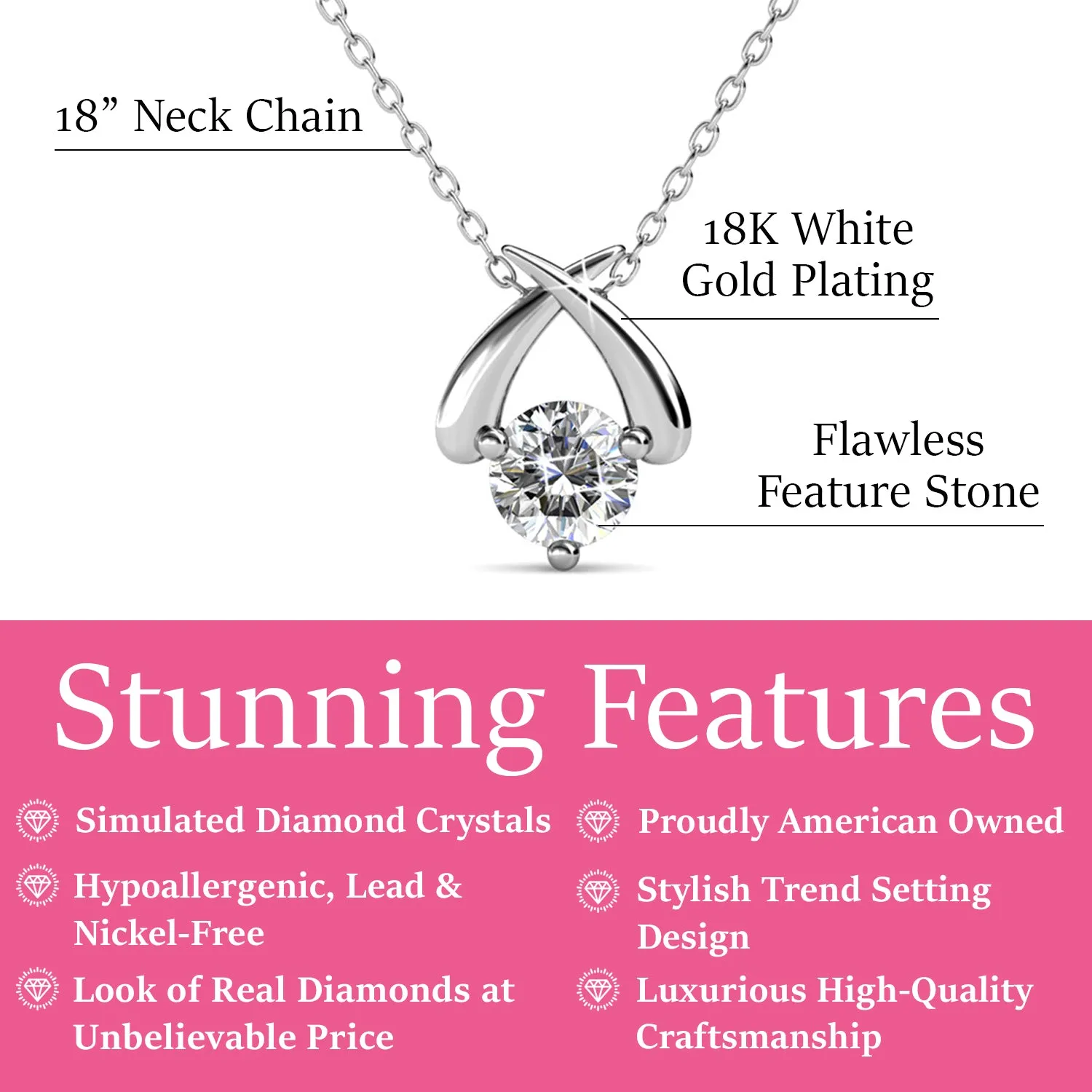 Eloise 18k White Gold Plated Pendant Necklace with Round Crystal