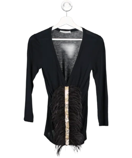 Emilio Pucci Black Ostrich Feather Frill Top UK 8