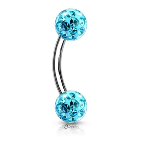 Epoxy Covered Crystal Paved Balls Eyebrow Barbells - Aqua