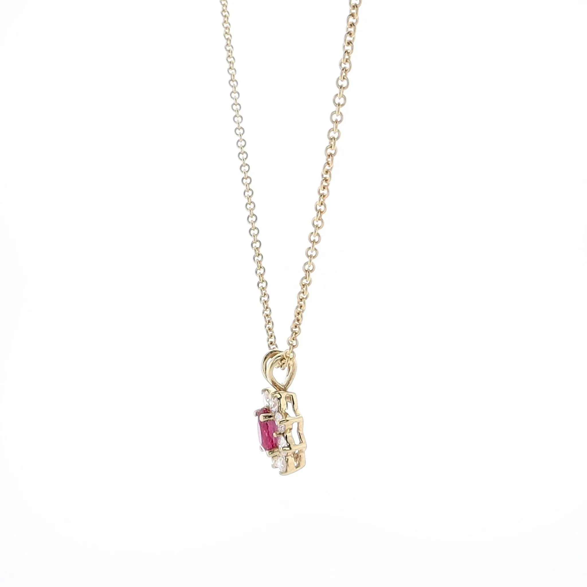 Estate 18k Yellow Gold 16.5 Ruby and Diamond Pendant Necklace