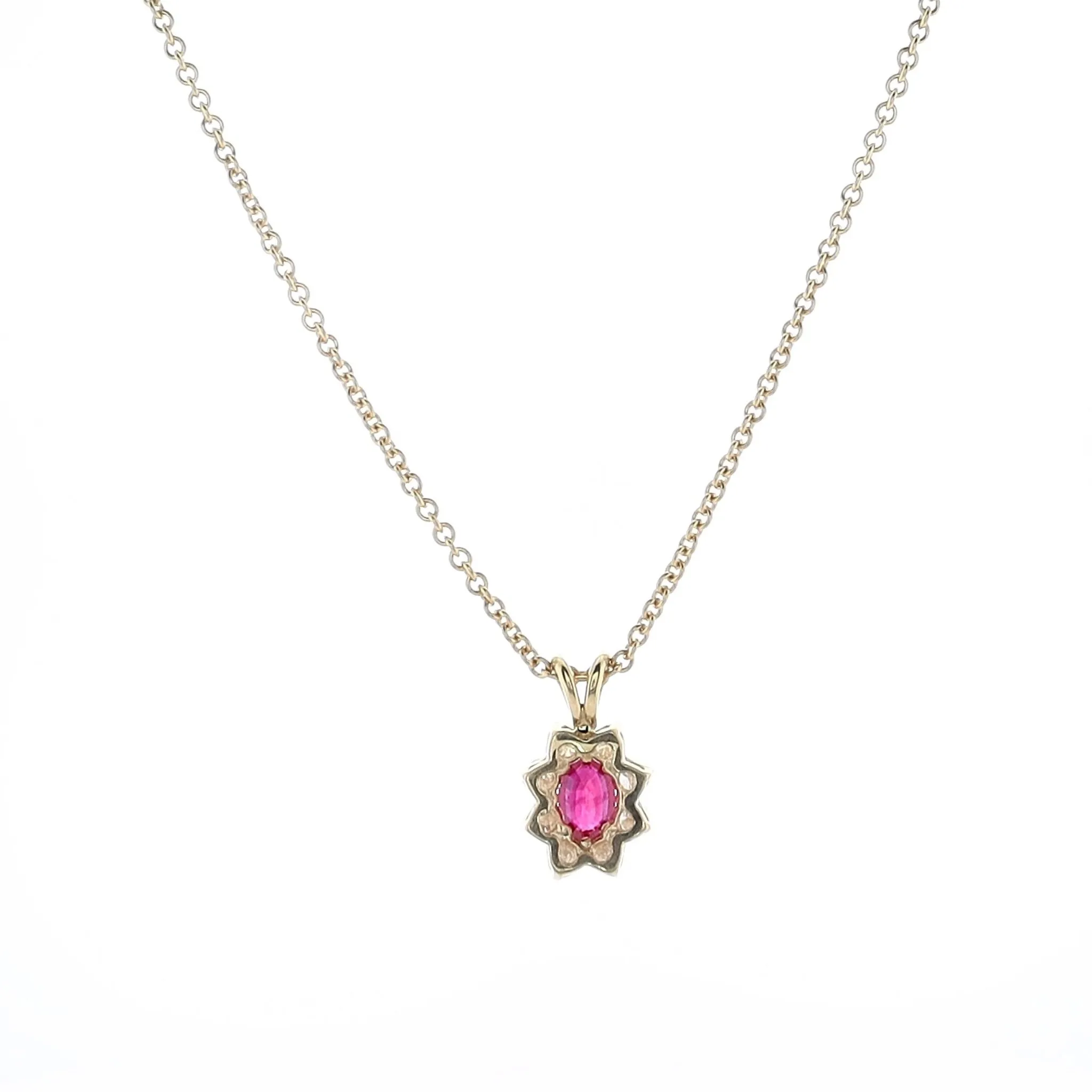 Estate 18k Yellow Gold 16.5 Ruby and Diamond Pendant Necklace