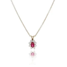 Estate 18k Yellow Gold 16.5 Ruby and Diamond Pendant Necklace