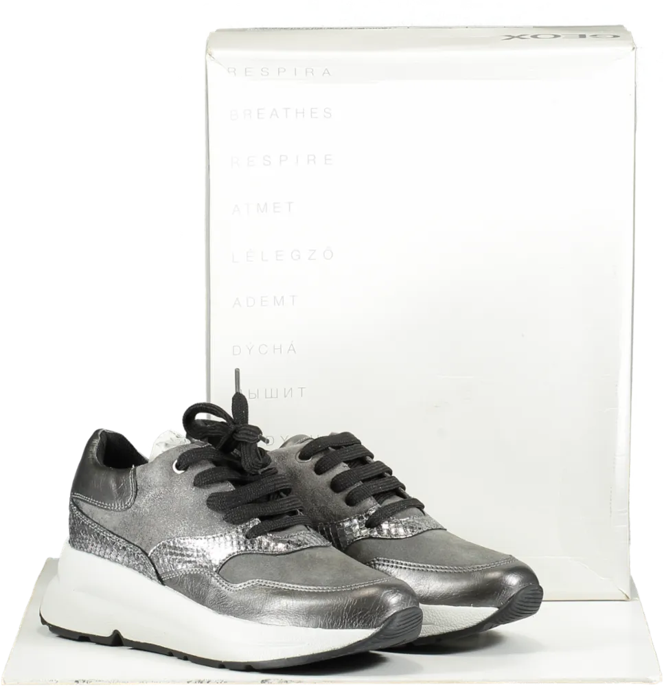 geox Grey Metallic Detail Leather Respira Trainers BNIB UK 2.5 EU 35.5 👠