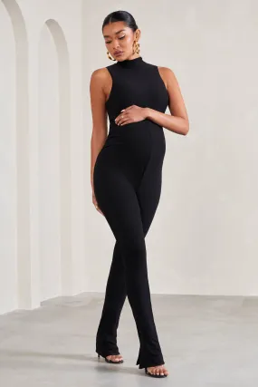 Issy | Black High-Neck Sleeveless Maternity Jumpsuit