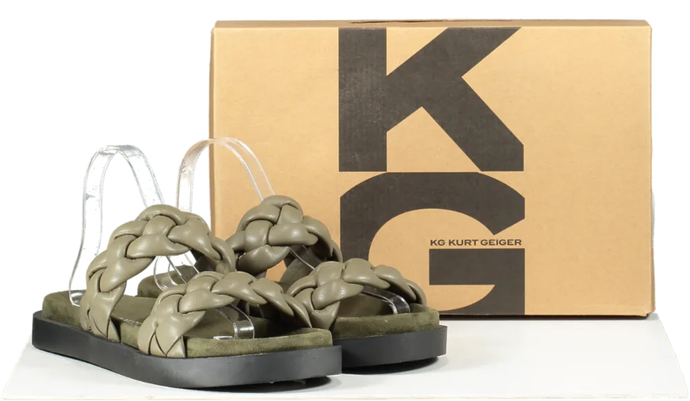 KG Kurt Geiger Green Vegan Khaki Suedette Braided Strap Slip On Mules / Sandals BNIB UK 7 EU 40 👠