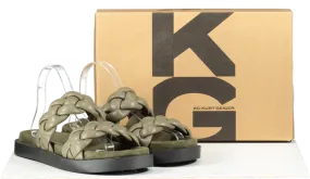 KG Kurt Geiger Green Vegan Khaki Suedette Braided Strap Slip On Mules / Sandals BNIB UK 7 EU 40 👠