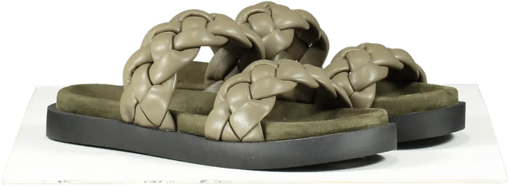 KG Kurt Geiger Green Vegan Khaki Suedette Braided Strap Slip On Mules / Sandals BNIB UK 7 EU 40 👠