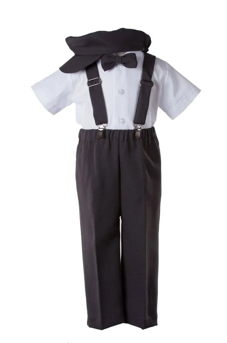 Kids Colored Suspender Pant Set with Short Sleeve and Pageboy Cap