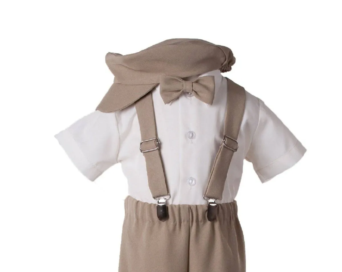 Kids Colored Suspender Pant Set with Short Sleeve and Pageboy Cap