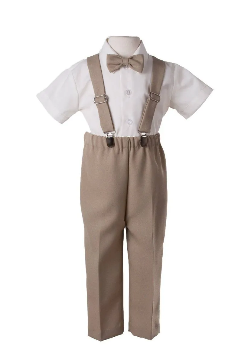 Kids Colored Suspender Pant Set with Short Sleeve and Pageboy Cap