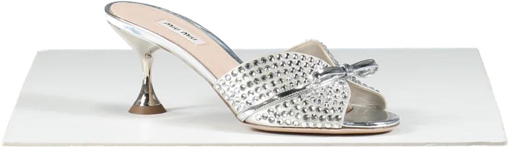 Miu Miu Metallic Crystal-embellished Bow Metallic-leather Mules BNIB UK 5 EU 38 👠