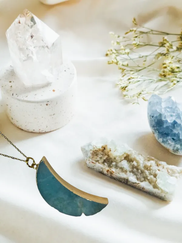 Moon-Shaped Amazonite Necklace with Gold Accents