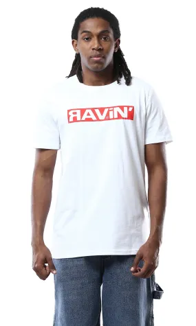 O178031 Round Neck Printed Ravin White Cotton Tee