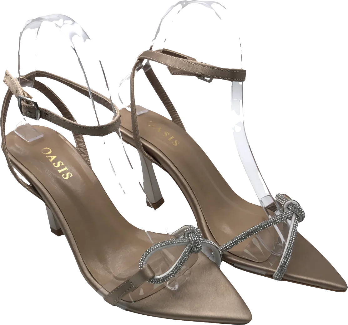 Oasis Beige Dimante Bow Strappy Heel UK 4 EU 37 👠