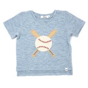 oh baby! Raw Edge Short Sleeve Cotton Slub Tee - Baseball - Fog Heather