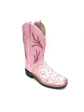 'Old West' Children's Western Broad Square Toe - Pink Print