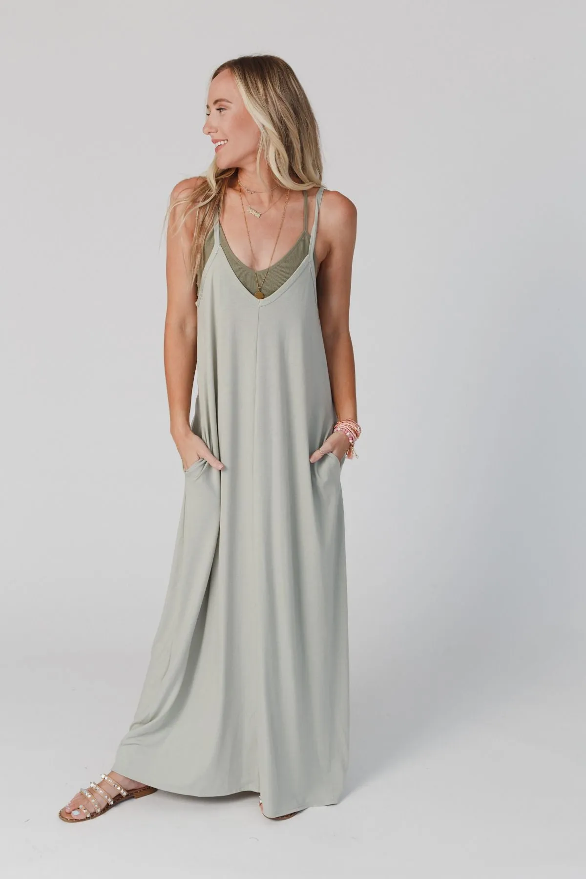 Perfection Pocket Maxi Dress - Light Sage