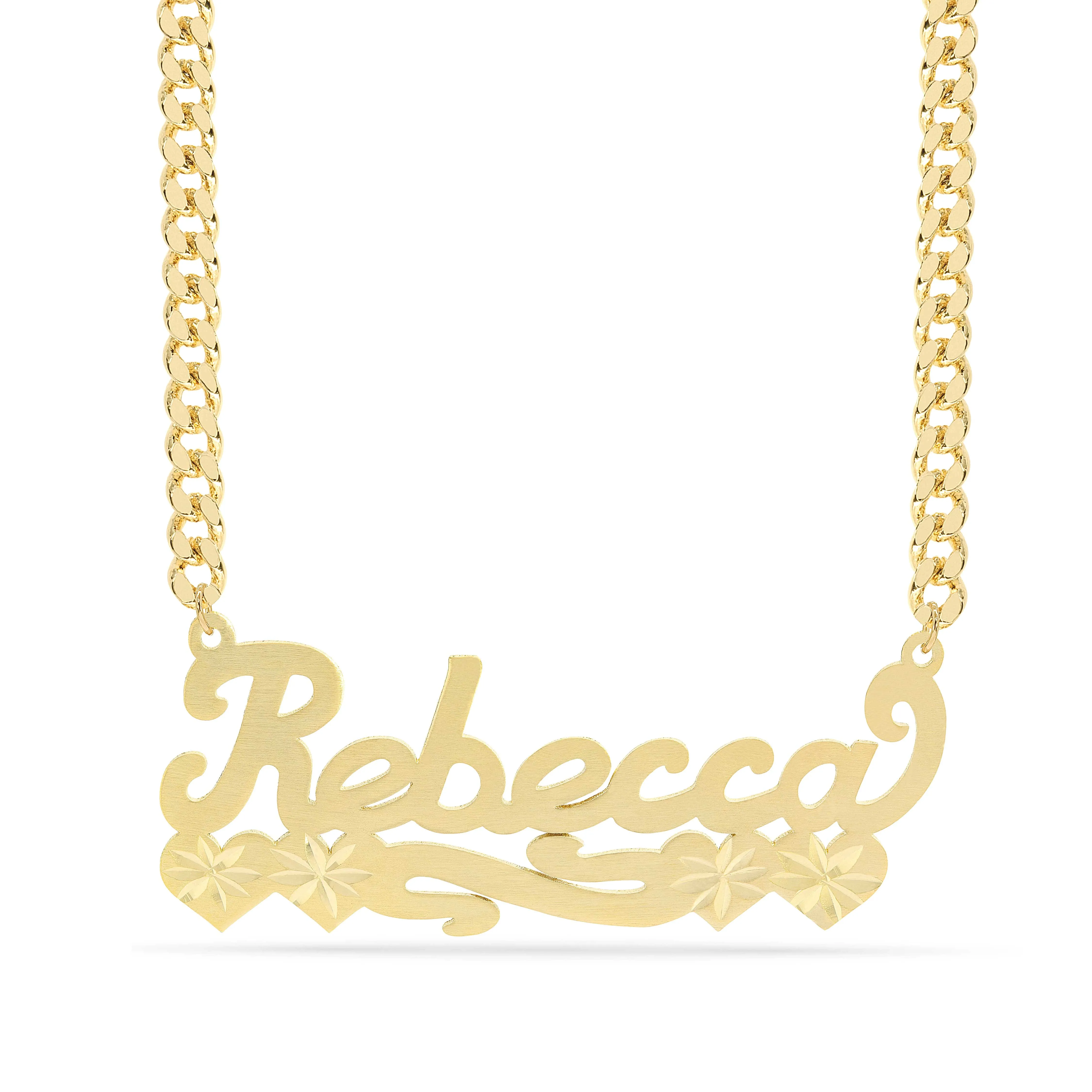 Personalized Name necklace with Satin and Hearts Rebecca