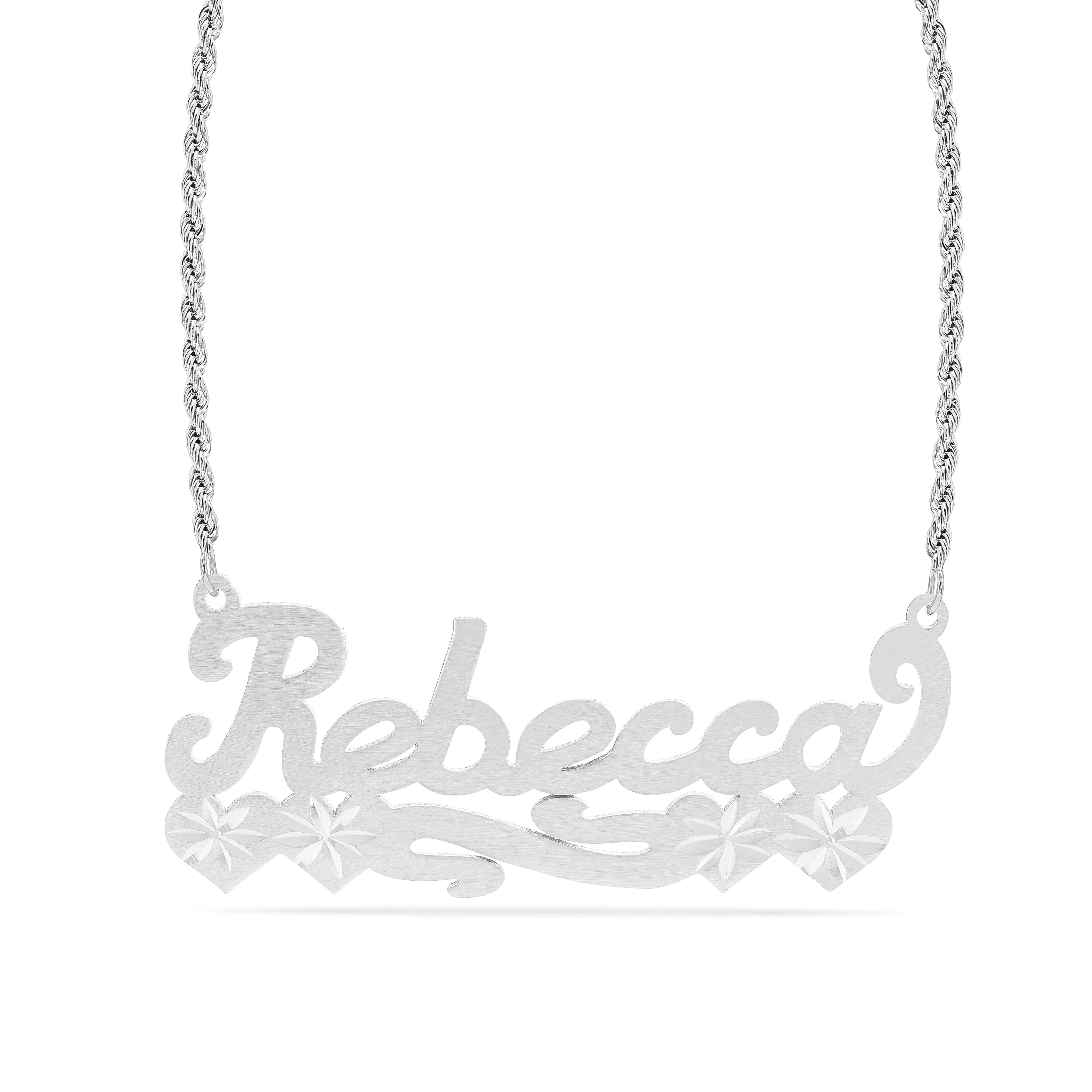 Personalized Name necklace with Satin and Hearts Rebecca