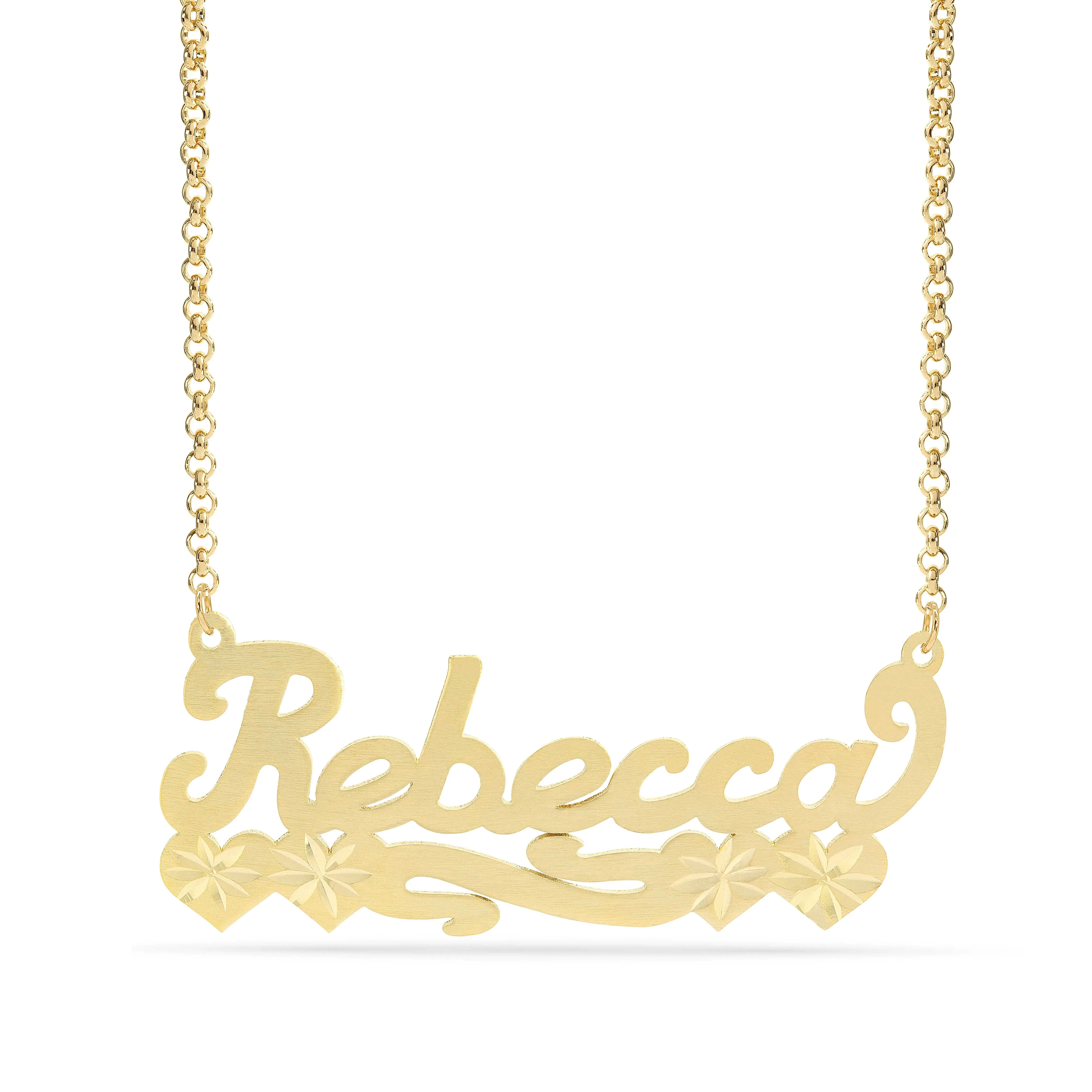 Personalized Name necklace with Satin and Hearts Rebecca