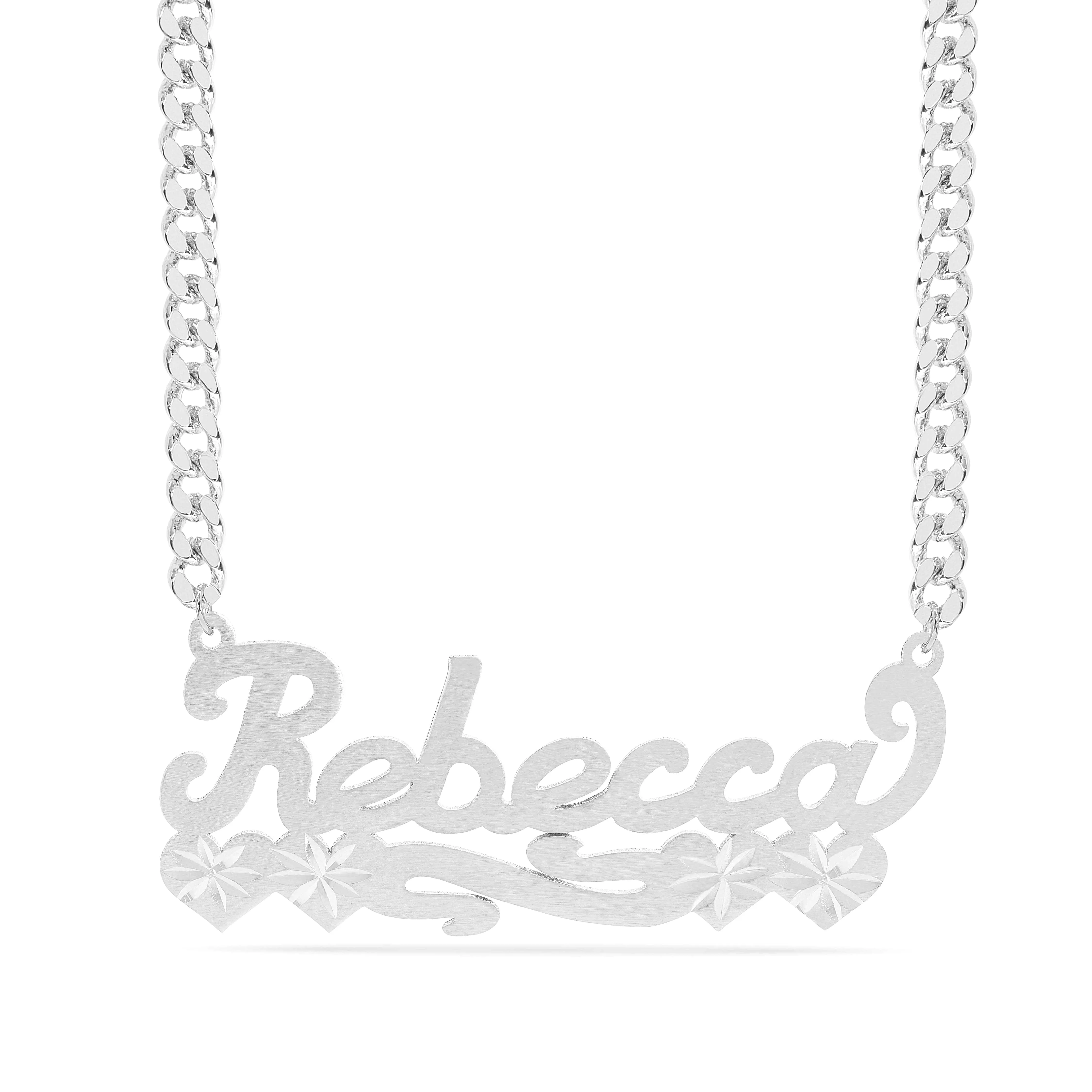 Personalized Name necklace with Satin and Hearts Rebecca