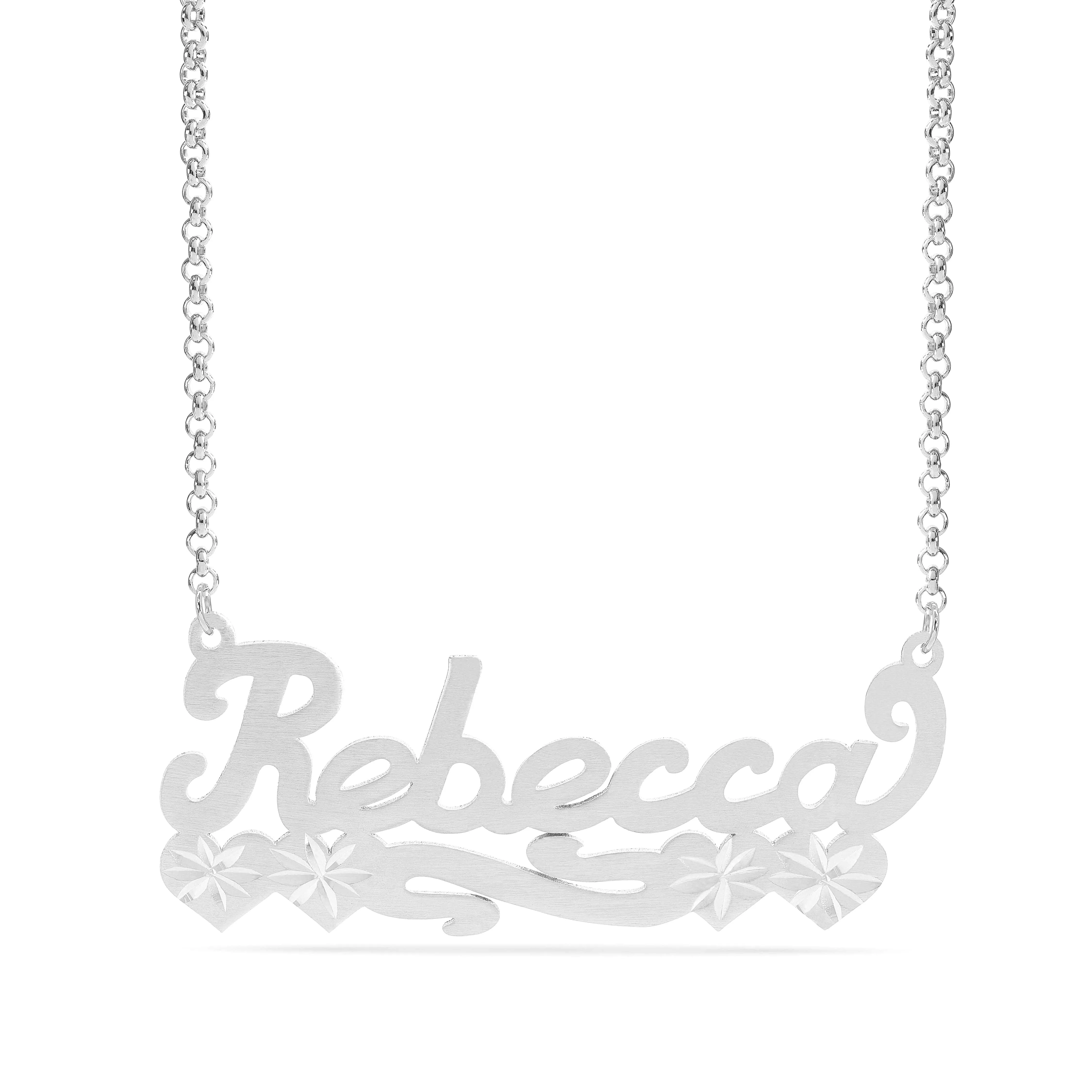 Personalized Name necklace with Satin and Hearts Rebecca