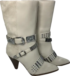 River Island Cream Buckle Detail Cowgirl Boots UK 7 EU 40 👠