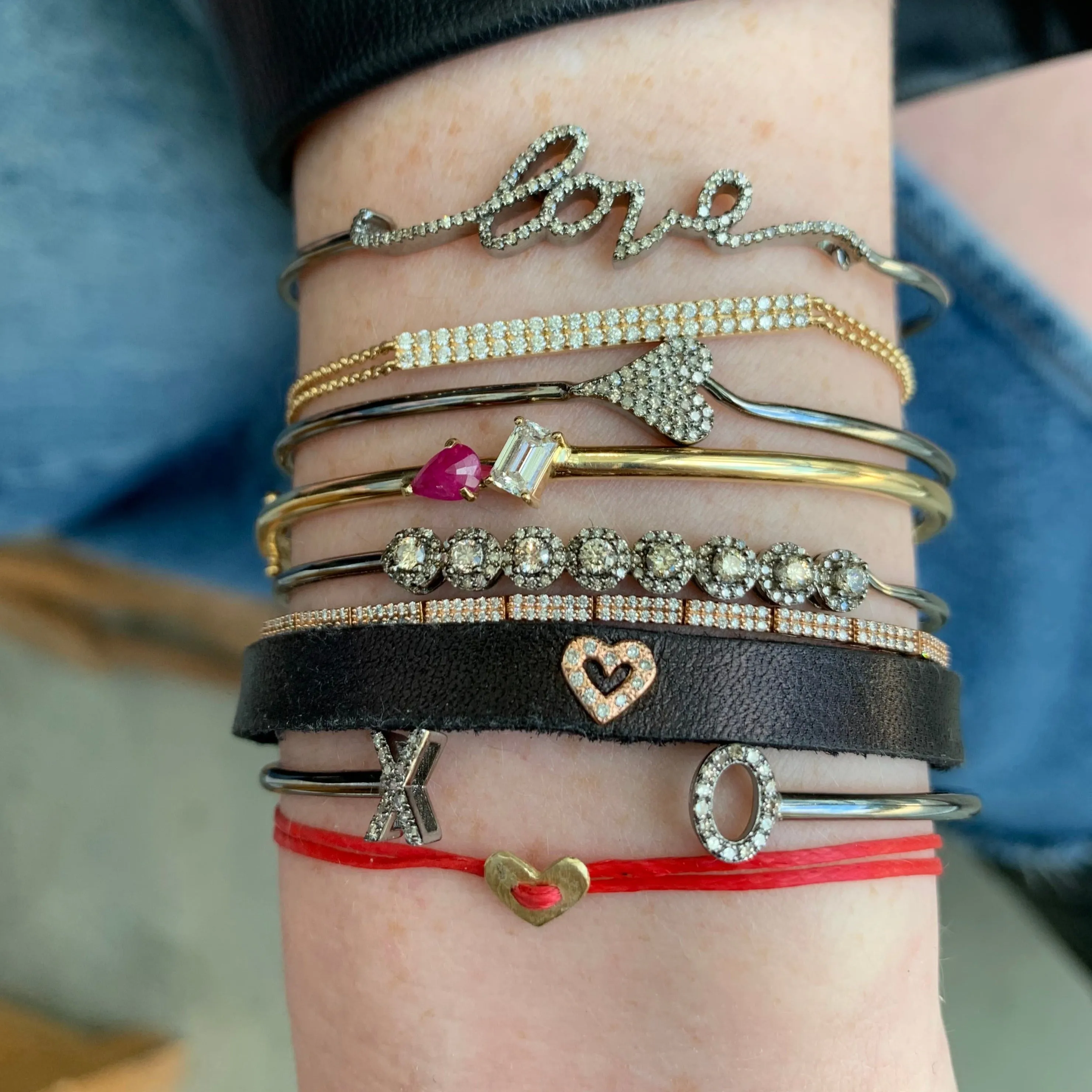 Rose Gold Heart & Diamond Leather Bracelet